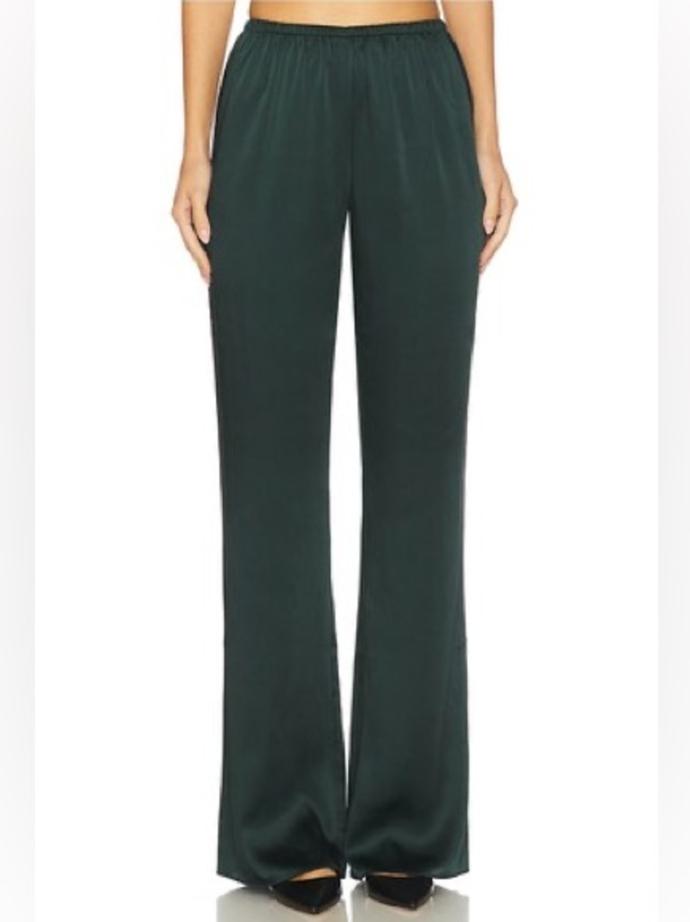 SEROYA Viva Satin Pants in Evergreen Satin Straight Leg Large SER.O.YA